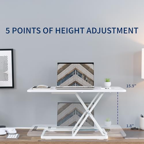 Image of VIVO Ultra-Slim 32 Inch Single Top Height Adjustable Standing Desk Riser, Compact Sit Stand Desktop Converter for Monitor or Laptop, White, DESK-V032JW
