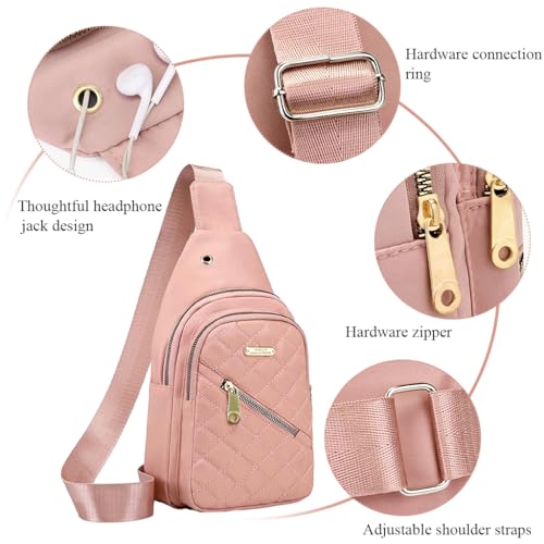 Image of PALAY Crossbody Sling Bag for Women - Oxford Cloth Phone Bag, Stylish Pink Chest Bag, Versatile Fashion Travel Shoulder Bag