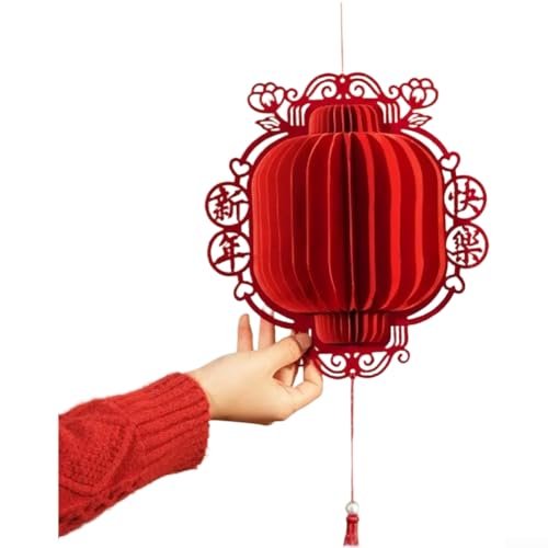 Farol de cartón hecho a mano para Año Nuevo chino y para celebraciones de festivales de primavera, forma tradicional para balcón, jardín o cabina de festival (B)