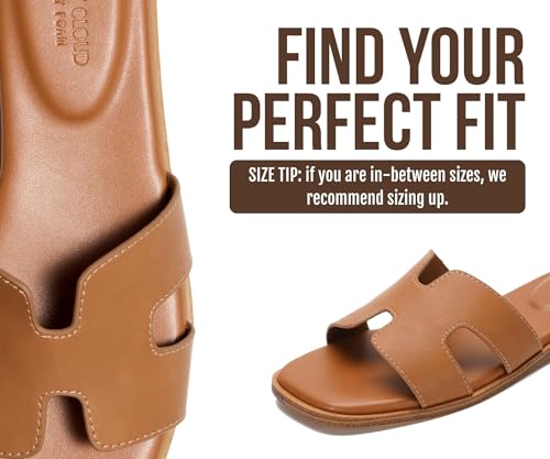 Image of Project Cloud 100% Genuine Leather Sandals for Women 2026 - Fashion Flat Womens Sandals with Memory Foam Insole Slides Sandals Women Footwear - Mules Women's Sandals (Jannel)