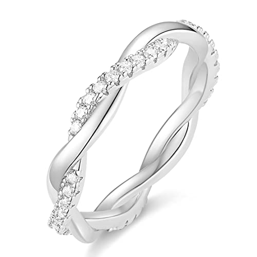 TIGRADE Women Eternity Ring Twisted Rope Cubic Zirconia Engagement Wedding Band Size 4-12