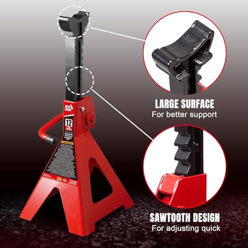Image of Big RED 12 Ton Jack Stands with Lock Adjustable Height to 28.15'',Heavy-Duty Car Jack Stands Fit for Cars, SUVs, and Most Automobiles, Red, 2 Pack