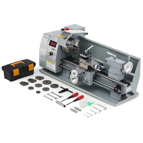 CREWORKS 8''x16'' 750W Mini Metal Lathe with LCD Display, HP Motor Mini Benchtop Metal Lathe w 3-Jaw Chuck, 50-2500 RPM Power Metal Lathes for DIY Machining Wood & Metal Working Tool