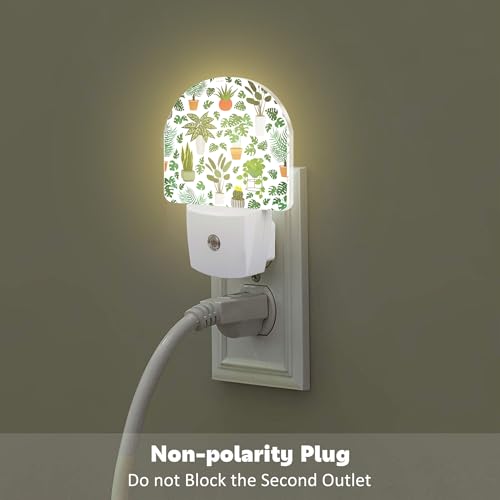 Image of Green Potted Plants Night Light, Home Botanical Floral Leaves Dusk to Dawn Night Light Plug in,0.5w Energy Saving Sleep Friendly Nightlights for Kids Boys Girls Home