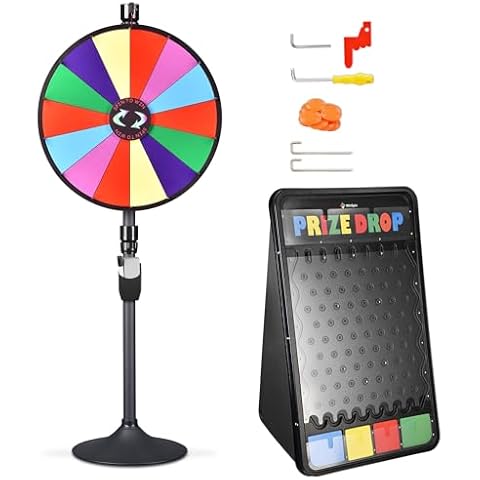 WinSpin 24 Inch Spinning Wheel Dual Use 14 Slots Prize Wheel with 41x25 Prize Drop Game Board for Party Tradeshow Cover