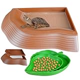 3PCS Tortoise Water Bowl with Ramp Leaf Tortoise Pool Reptile Food Bowls Tortoises Habitat Turtle Soaking Dish Accessories Bathing Pool Small
