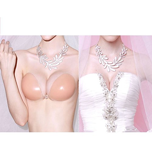UZZO Women's Self Adhesive Nude Silicone Push up Bra with Adjustable & Removable invisible Straps,Silicone Bra Bikini Inserts Front Closure Bra,Wedding Dress Evening Dress Bikini Swimsuit Pads Bra Inserts (A cup) - Thumbnail 7