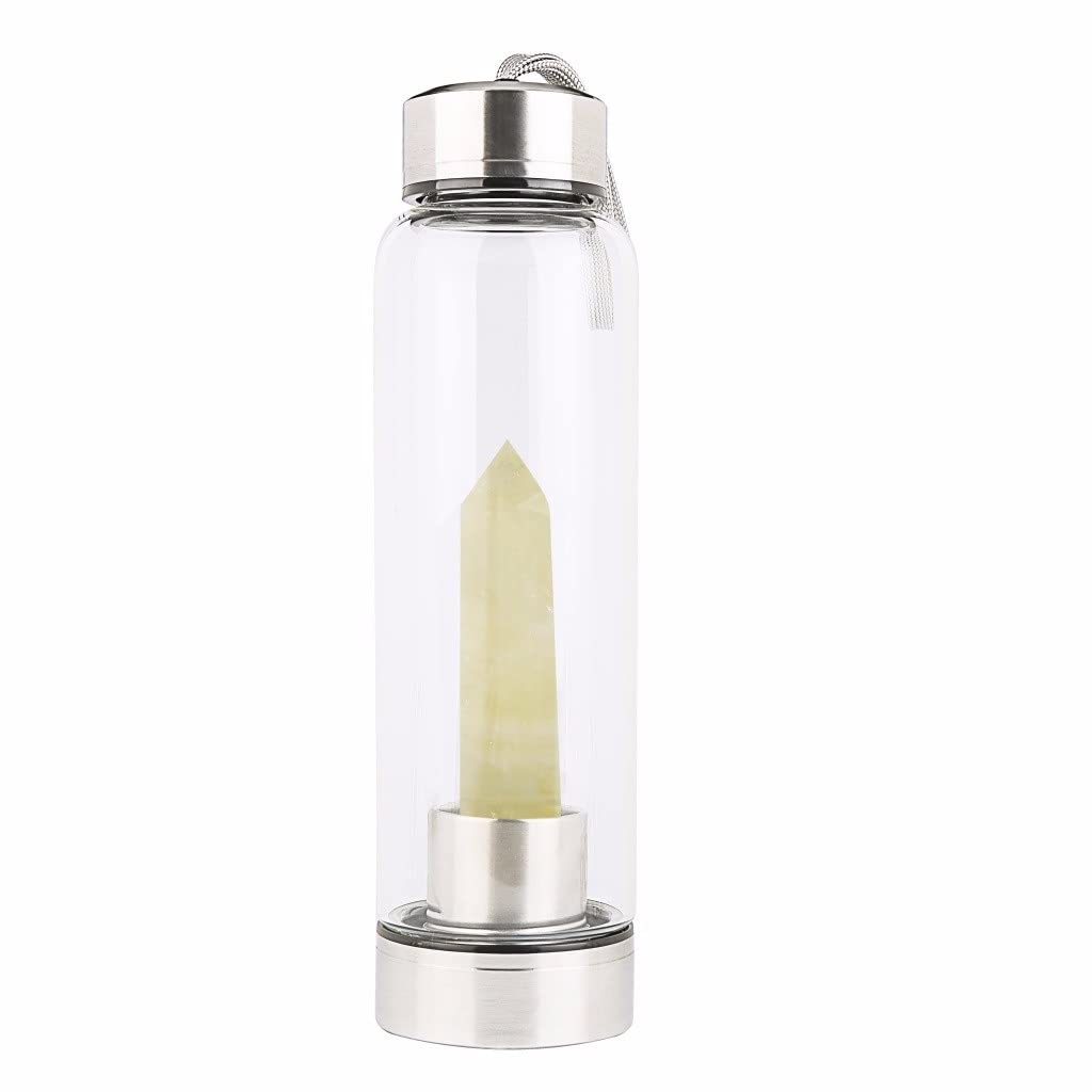 Botella De Agua De Cristal Natural Con Centro De Piedras Preciosas Decorado Punto Reiki Curación Elixir Cristal De Cuarzo Obelisco Varita Botella De Agua Con Infusión De Gemas De Cristal De Cuarzo ( C
