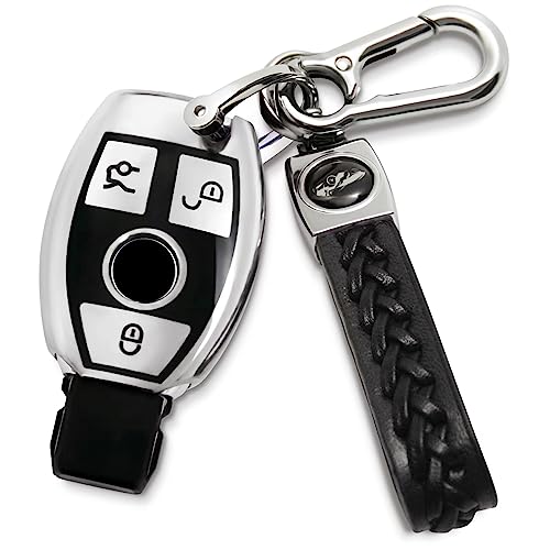 Creativity Suitable for Mercedes Benz key cover. Beautiful TPU Key Case Compatible with CLS CLK AMG ML C CL E S SL SLK G GLC GLE GLS M R Smart Remote Key (silver Combination)