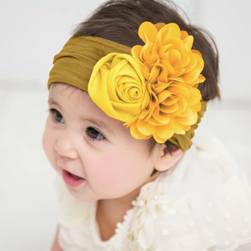 Image of SYGA Baby Rose Flower Stretchable Headband With Uv Protection Cat Type Sunglasses Stylish Combo For Toddlers And Kids (Yellow, Black)