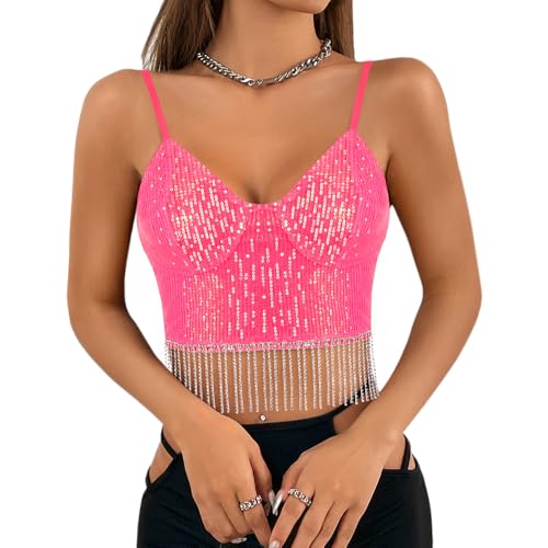 Giovacker Women's Rhinestone Fringe Crop Top – Ribbed Knit, Strapless Tube Top – Black, Clubwear & Party Top - View #5