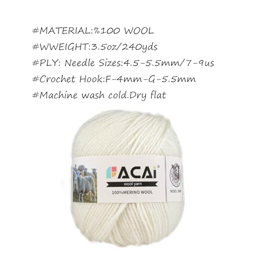 Facai Fio de lã Merino – 100% lã merino pura para tricô, conjunto de 1 bola, 1 bola, 100 ml, peso pe