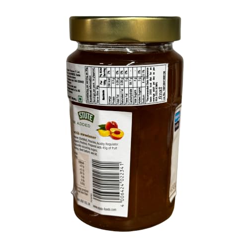 Image of Stute Peach Jam 430g, No Sugar Added, 90% Less Sugar & 30% Less Calories, Diabetic Friendly, Imported from UK