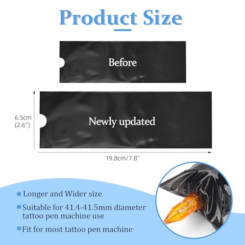 ATOMUS 200pcs Black Large 7.8 * 2.6in Disposable Tattoo Pen Machine Bags for Wireless Tattoo Pen Machine Accessories - Image 2