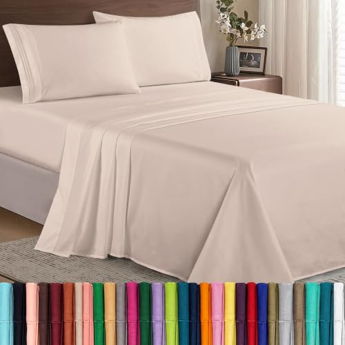 Image of Elegant Comfort Luxury Soft 1500 Premier Egyptian 4-Piece Premium Hotel Quality Wrinkle Resistant Coziest Bedding Set, All Around Elastic Fitted Sheet, Deep Pocket up to 16inch, Full, Cream