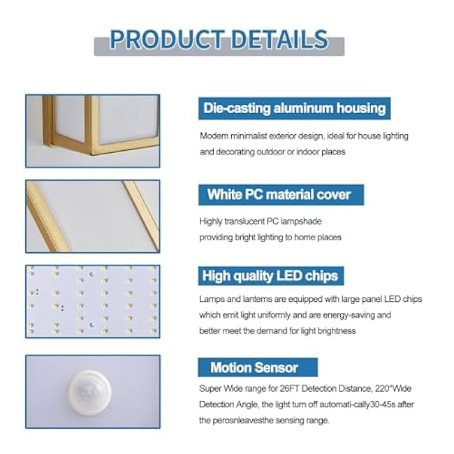 Motion Sensor Outdoor Wall Sconce LED 30W Aluminum - Gold Modern Exterior Light Fixture, 3000K Warm,IP65 Waterproof Rectangular Porch Lighting,for Patio,Garage,Front Door