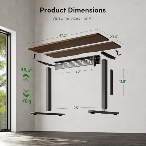 Image of FEZIBO Electric Standing Desk with L-Shaped Crossbar & Cable Management System, 48 x 24 Inches Sit Stand up Desk, Adjustable Height Standing Desk for Home Office, Black Walnut