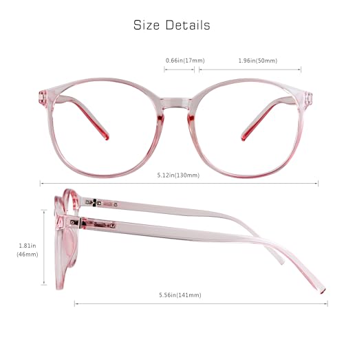 Image of VisionGlobal Blue Light Blocking Glasses for Women Men, Oval Frame Computer Reading Glasses(Clear Pink, +5.75 Magnification)