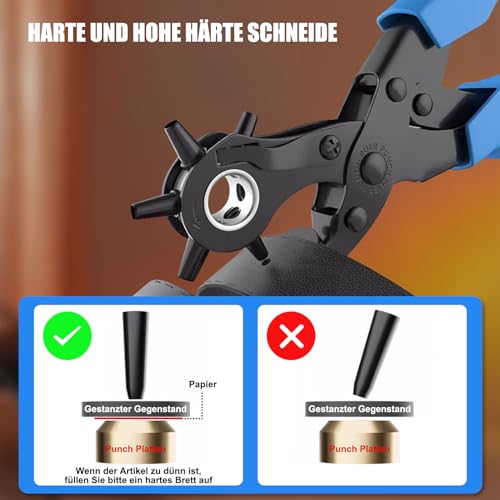 [Volles Set] Leder Locher, Diyife® Gürtel Locher, Heavy Duty Revolver Lochzange mit Extra Punch Platten und Lineal, Multi Sized Puncher für Gürtel, Kunsthandwerk, Karte, Gummi, etc.