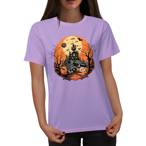 Women's Halloween Shirt: Crewneck Art Patterns Short Sleeve Halloween Party T-Shirt