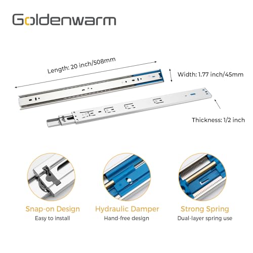 Goldenwarm Soft Close Drawer Slides, Heavy Duty Side Mount 100lb Capacity, Full Extension Ball Bearing Cabinet Glides for Kitchen, 10 Pair 20 Pack 20 Inch by Goldenwarm - Image 3