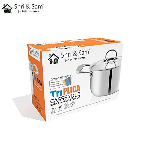 Image of Shri & Sam Stainless Steel Triply Casserole, Triplica, 20 cm, 3 Litre