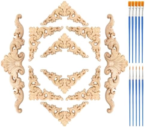 10 Piezas Madera Tallada Decoración, Calcomanías para Muebles de Madera, Moldura Decorativa Pared Motivo Floral para Decoración de Puertas, Encimeras de Cocina, Estantes