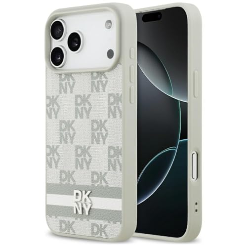 CG MOBILE DKNY Coque de protection pour iPhone 17 Pro Max, motif à rayures et rayures imprimées à carreaux (beige)