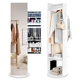 VQQ Gabinete de joyería 3 en 1, gabinete de maquillaje giratorio de 360° con espejo de cuerpo entero, luz LED de 3 colores y perchero, gabinete deslizante de almacenamiento de cosméticos, perchero y