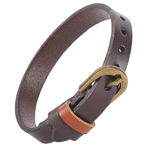 CALFOVERA Pulsera de Cuero Genuino con Hebilla de Aleación de Piel de Vaca, Ajustable, Estilo Minimalista, para Hombres Y Mujeres, para Uso Diario, Regalo de Fiesta (Marrón Coco).