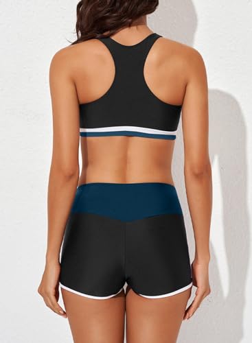 Image of Aleumdr Womens Athletic 3 Piece Tankini Swimsuits with Shorts Swim Tank Tops with Sports Bra and Boyshorts Bathing Suits