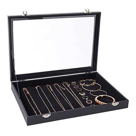 Black Velvet Jewelry Display Case for Rings, Bracelet and Necklace Organizer Box for Selling (13.75 x 9.5 In)