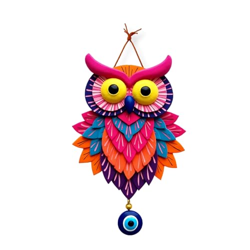 Image of GiftOday Owl Shape Wooden Wall Hanging For Home Decor | Evil Eye Decoration Livingroom, Dining Room | Modern Artwork | Designer Mdf Item | Wall Hanging Door Decorative (18 x 30 CM)