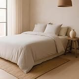NATURALS - Funda Nórdica Lisa Cama 105-100% Algodón Suave y Transpirable - Cierre de Botones - Funda Nórdica 180x220 cm + 1 Funda Almohada 45x125 cm - FTR6 Beige - Fabricado en España