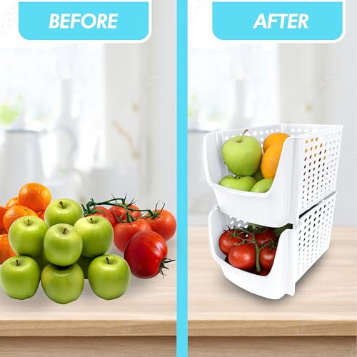 Skywin TidyFriend Plastic Stackable Storage Bins for Pantry -2 Pack Stackable Bins For Organizing Food, Kitchen, and Bathroom Essentials (White)