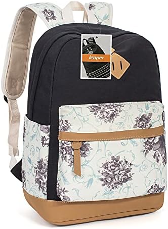 Leaper Floral School Backpack College Bookbags Shoulder Bag Satchel Black