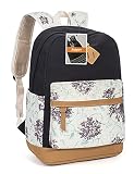 Leaper Floral School Backpack College Bookbags Shoulder Bag Satchel Black