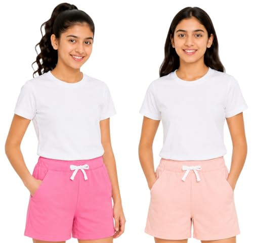 Image of Cloth Theory Premium Cotton Shorts for Girls - Regular Fit Pocket Shorts for Girls Pack of 2