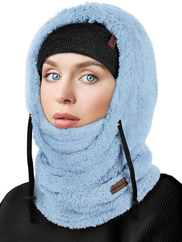 ROXUN Ski Mask Fleece Balaclava, Windproof Face Mask Winter Warm Neck Cover Hat Hood for Men Women Powder Blue