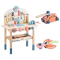 Tool Bench for Kids Toy Play Workbench Wooden Tool Bench Workshop Workbench with Tools Set Wooden Construction Bench Toy for 3 4 5 Year Old Boys and Girls