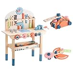 Tool Bench for Kids Toy Play Workbench Wooden Tool Bench Workshop Workbench with Tools Set Wooden Construction Bench Toy for 3 4 5 Year Old Boys and Girls