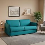  Dmora Divano Fisso 3 Posti Virna 200x95 cm Azzurro Sfoderabile Lavabile, Braccioli Made in Italy