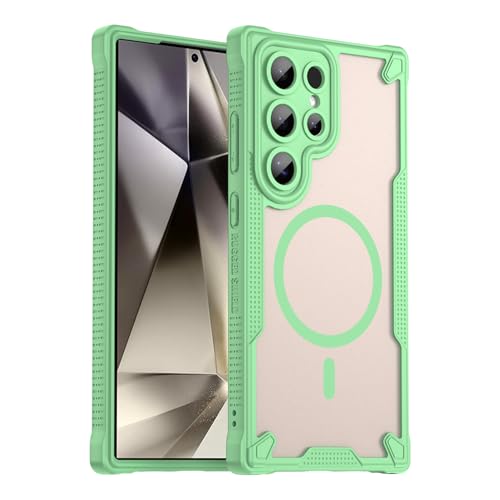 �X�}�z�P�[�X �Ή��@�� for Samsung Galaxy S24 Ultra �}�O�l�b�g�� �X�}�z�P�[�X�y�J���������Y�ی� �ϏՌ� 2-in-1�FPC���w�ʃp�l���{TPU�zGreen