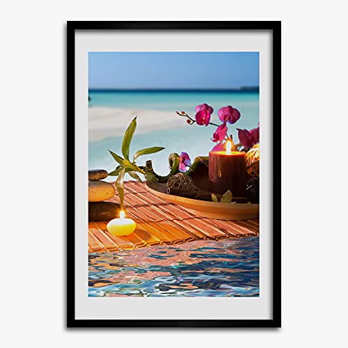 Tableau moderne orchidée et bambou avec cadre en bois MDF 50x70 Tulup