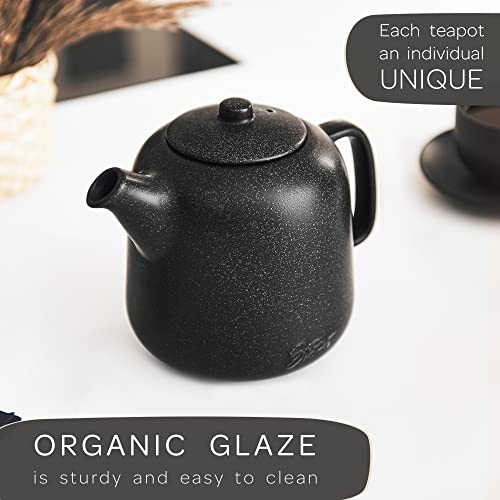 Image of Steinzeit Design Tea Pot (44 oz) - Premium Ceramic Teapot with Infuser for Loose Tea - Black Teapot Ceramic with Removable Strainer