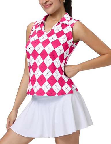 Mathcat Womens Golf Shirt, Upf 50+ Argyle Tennis Polo, Sleeveless Lightweight Sports Athletic Tank Tops