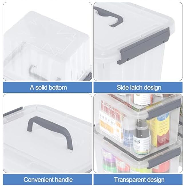 6 Quart Small Clear Plastic Storage Bins with Latching Lids, Storage Latch Box with Handle, 6 Packs