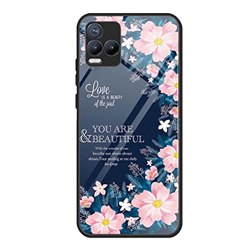 HAOYE Hülle für Vivo Y21 / Vivo Y21s / Vivo Y33s, Ultra Dünn Elegantes Muster Handyhülle Rückseite aus Gehärtetem Glas Weich Silikon + TPU Bumper Flexible Schutzhülle Case, Farbenfrohe Blumen Cover