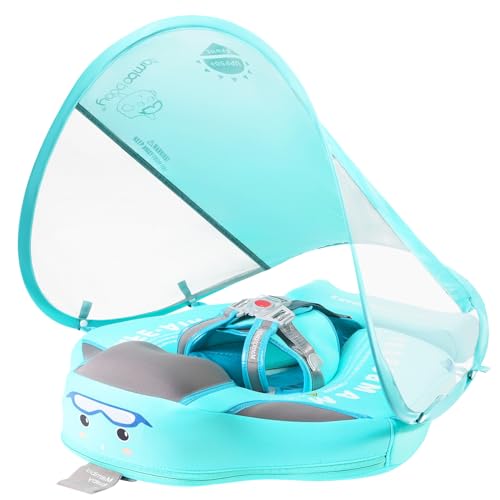 Image of Baby Floats for Pool with Canopy Removable UPF 50+ UV Sun Protection Canopy，Mambobaby Infant Pool Float Non Inflatable Soft Skin-Friendly Leather Material Infant Swim Float 3-24 Months (Green)