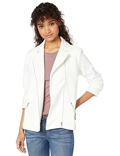 Majestic Filatures Women's Cotton/Cashmere Textured Long Sleeve Moto Jacket, Milk, 4